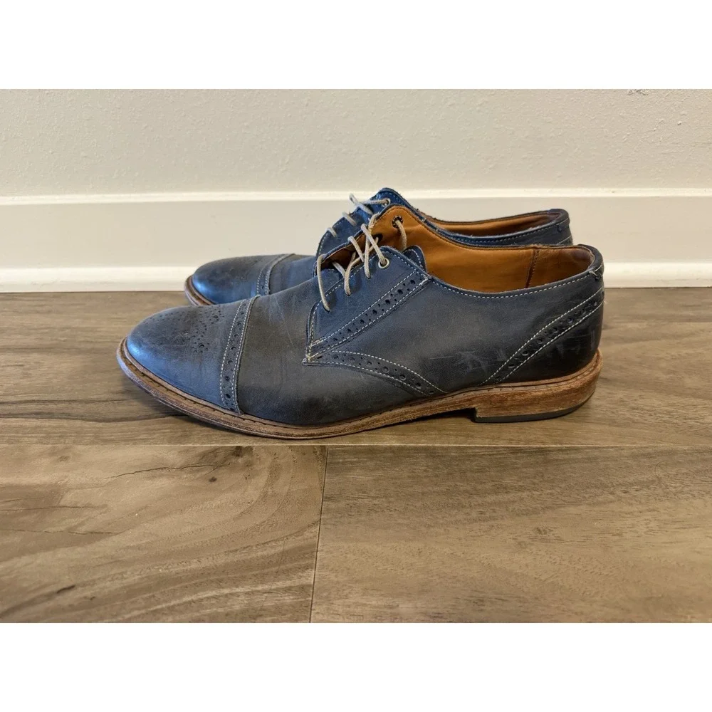 Allen Edmonds Bainbridge Men Size 10.5D Navy Blue Cap Toe Derby Dress Shoes